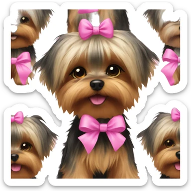 Fluffy yorkie dog with pink bows sticker