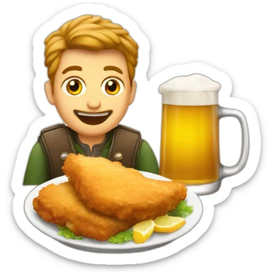german eating schnitzel and drinking beer sticker