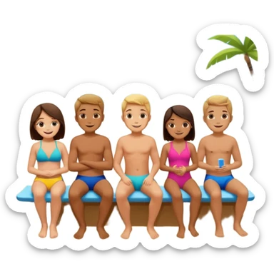 Boys and girls seating at beach sticker