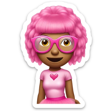 a dinosaur in a pink tutu, pink wig, pink heart glasses with A Nicki Minaj CD sticker