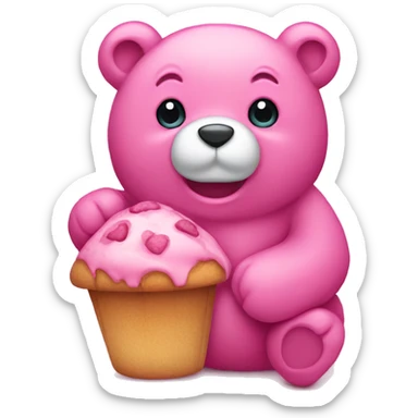 Pink bear with muffin  sticker