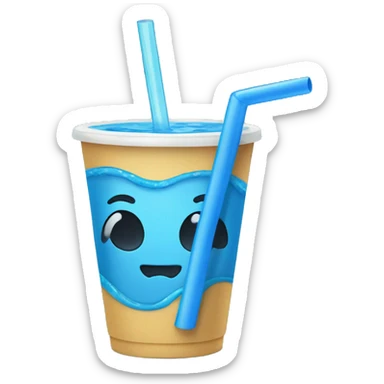 blue water cup with straw sticker
