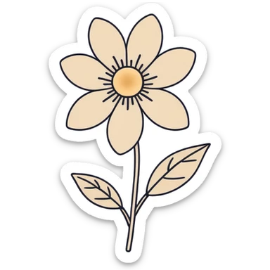 minimal line-art flower sticker, elegant thin stroke, soft beige tones, clean vector design, no background, modern aesthetic, 8k sticker