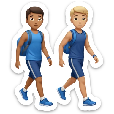 two boys walking, wearing gym clothes, full body sticker