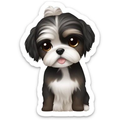 Shih tzu black held by girl with light skin and dem brown hair  sticker