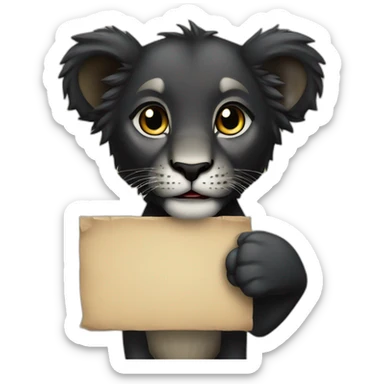 Black lion cub holding up am empty sign sticker