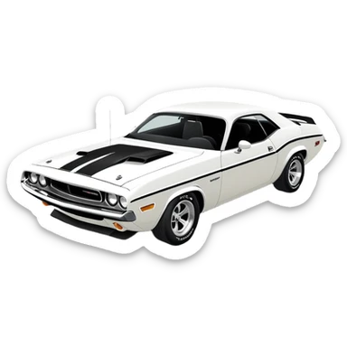 Completely white 1971 Dodge Challenger muscle car, side view, no racing stripes, pure white paint job, minimalist style, classic American muscle car from Tarantino's Death Proof movie sticker