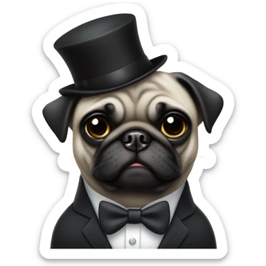 Black pug wearing a suit  sticker