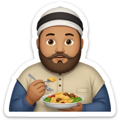 fat muslim man eating food sticker