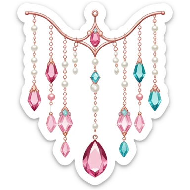 Rose-colored pastel glistening glossy sparkly shiny glittery hanging crystals pearls and beads and gemstones decorations sticker