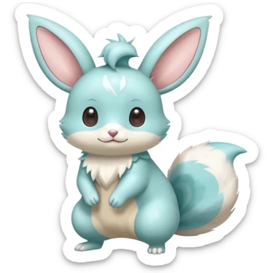 Kawaii Shiny Colorful Pastel Minty Green-Blue Minccino-Furret-Emolga-Eevee-fusion Full Body sticker