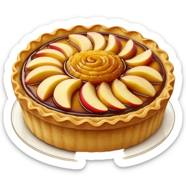 whole baked tart with golden crimped crust and glossy caramelized apple or fruit compote filling, soft texture, slight bubbling or fruit slices swirl, no plate or garnish, soft lighting, emoji scale sticker