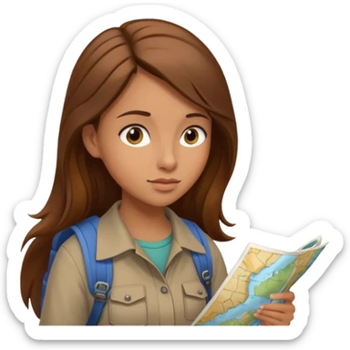 A backpacking woman checking her map with curious eyes. sticker