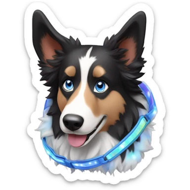  Black spotted brindle collie husky blue eyes fluffy ears and holographic harness running sticker
