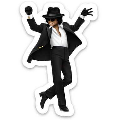 “Michael Jackson in a black suit, white glove, and fedora, striking a dance pose.” sticker