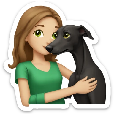 One girl with long brown hair and green eyes hugging her galgo black sticker