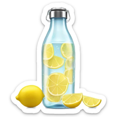 A sleek, transparent glass water bottle with a slices of lemon inside. sticker