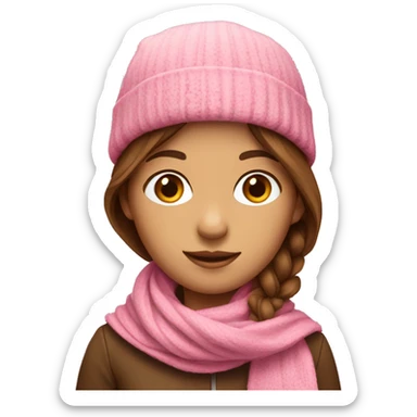 A girl with brown hair with a pink hat and scarf sticker