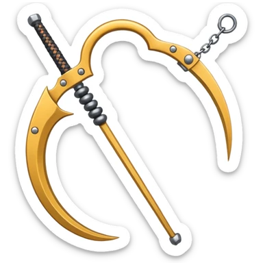make japan weapon named "kusarigama" like hoe with chain and ball at the end of chain sticker