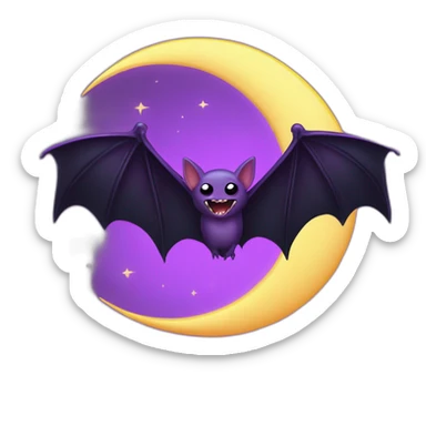 purple black vampire bat wings flying in front of large dripping crescent moon sticker