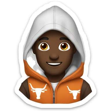Man with dark hair, pale skin, orange Texas Longhorns hoodie sticker