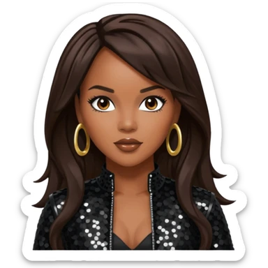 LeToya Luckett with long dark brown hair, black sequin tour outfit  sticker