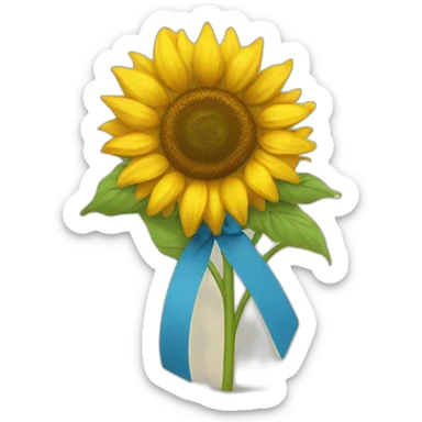 sunflower flowers tied with a yellow-blue ribbon sticker