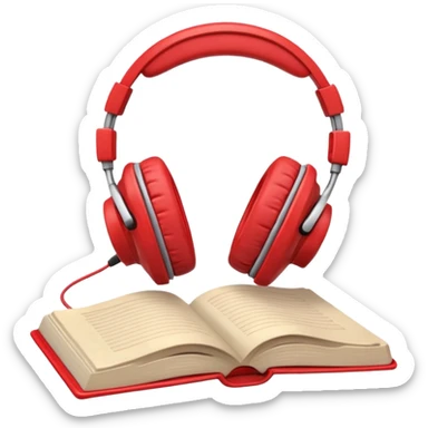 Red headphones laying on a closed red book emoji sticker