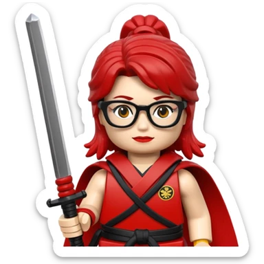 lego Samurai with glasses, Warrior in red samurai armor, female, with katana sticker