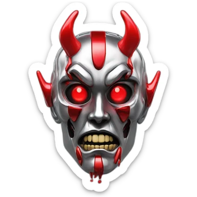 3d glitch chrome demon, red lazer eyes with letter B on the face, 3d, portrait sticker