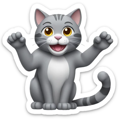 smiling gray cat waving his hand sticker