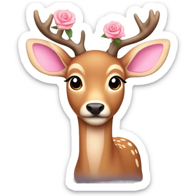light brown deer with rose/light pink bow on its ear  sticker