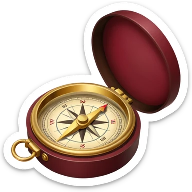 burgundy travel item with  a gold compass in the lower right corner of the emoji in front of travel item sticker