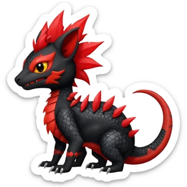 Shiny cool badass Fiery gothic evil black and red salandit-Liten-torracat with a red Mohawk  sticker