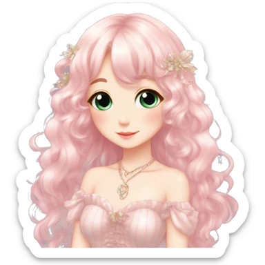 Dreamy pretty elegant cute shiny blushing shy anime lady kawaii beautiful hair naturecore fairycore cottagecore jewels trending aesthetic full body sticker