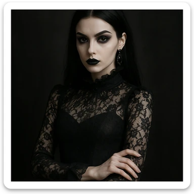 gothic girl, gothic style, dark lace, dramatic makeup, elegant and moody sticker