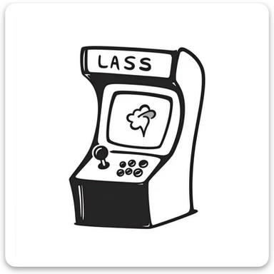 A hand-drawn arcade machine with sketchy joystick and game elements sticker