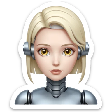 female different hair color metalic robot face sticker