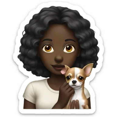 portrait of a dark-skinned girl with Chihuahua white sticker