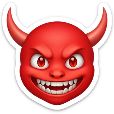 red demon emoji face with small fangs and cute smile sticker