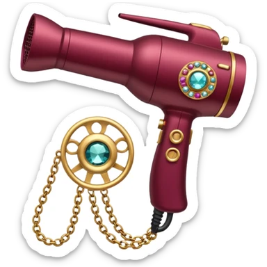 burgundy blow dryer covered in jewelry sticker
