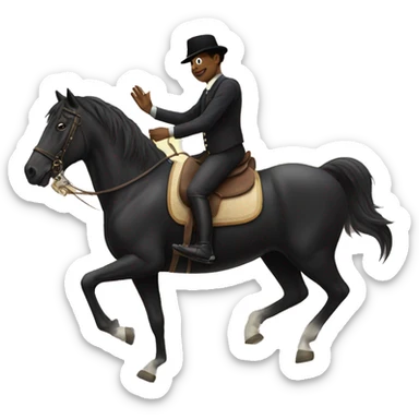 A black horse riding a man while a cat is clapping sticker