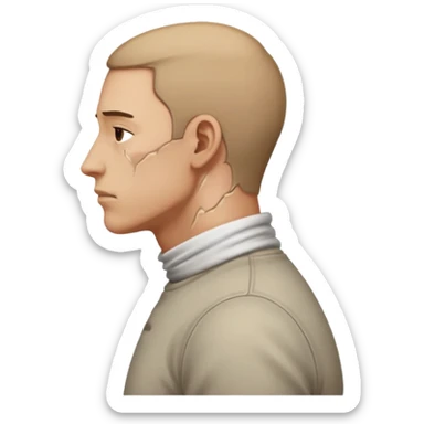 side view of man with bent neck, pain from the back of his neck sticker