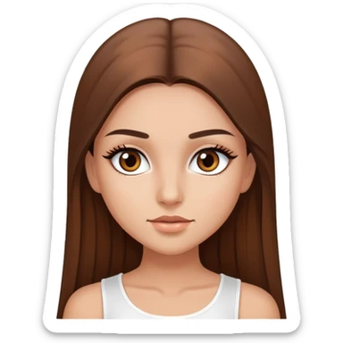 beautiful girl, long straight brown hair, brown eyes with lashes, wearing a white crop top, tan skin sticker