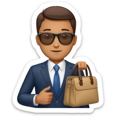 a businessman with sunglasses and a bag in his arm sticker