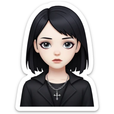 gothic femboy with black hair, pale skin, dark clothes sticker