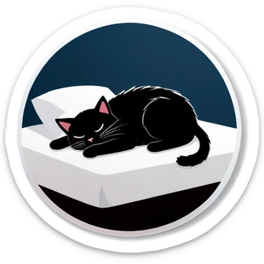 Black cat sleeping in bed. dreaming about food  sticker