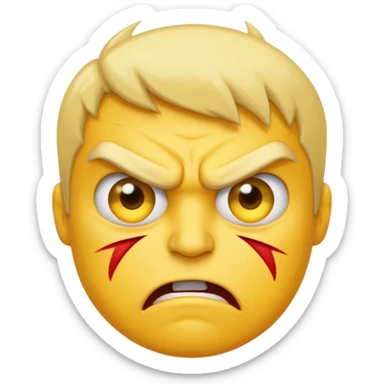 same style as apple emoji generic smilies. this one will be an angry face with 0/5 star ratings in his eyes. leaving an irate review sticker