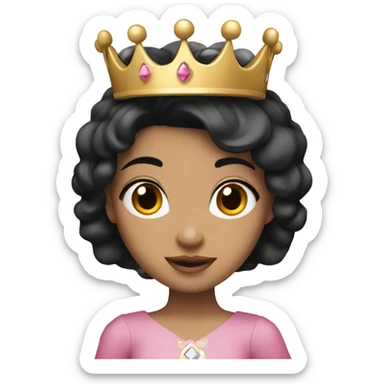 Princess with black hair and pink crown with white sticker