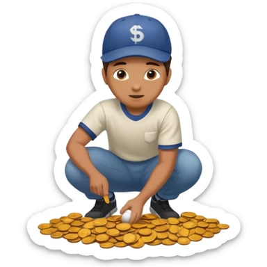 Person picking up pennies from the ground  sticker